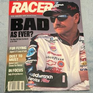 Nascar Racer Magazine Cover with Red, Black, White Accents